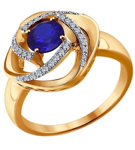 Кольцо из золота с бриллиантами и корундом сапфировым (синт.) 6012055
