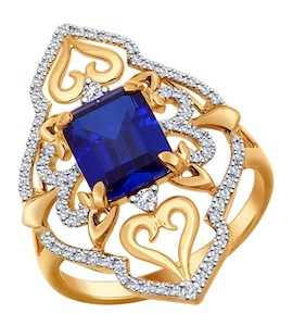 Кольцо из золота с бриллиантами и корундом сапфировым (синт.) 6012064