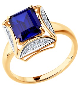 Кольцо из золота с бриллиантами и корундом сапфировым (синт.) 6012068