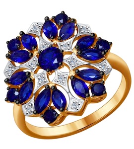 Кольцо из золота с бриллиантами и корундами сапфировыми (синт.) 6012072