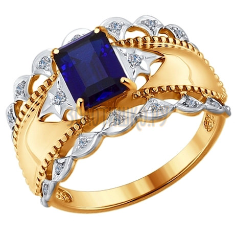 Кольцо из золота с бриллиантами и корундом сапфировым (синт.) 6012084