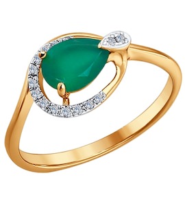 Кольцо из золота с бриллиантами и зелёным агатом 6013001