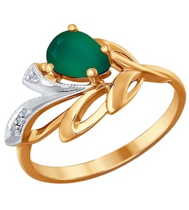 Кольцо из золота с бриллиантами и зелёным агатом 6013014