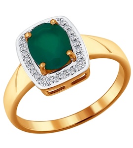 Кольцо из золота с бриллиантами и зелёным агатом 6013022