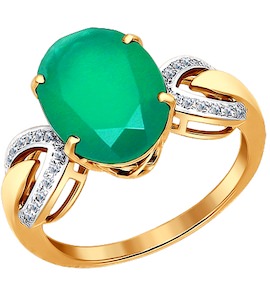 Кольцо из золота с бриллиантами и зелёным агатом 6013036