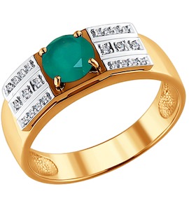 Печатка из золота с бриллиантами и зелёным агатом 6013046