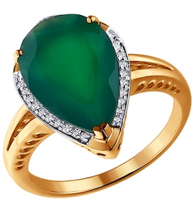 Кольцо из золота с бриллиантами и зелёным агатом 6013047