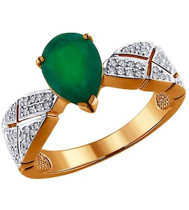 Кольцо из золота с бриллиантами и зелёным агатом 6013048