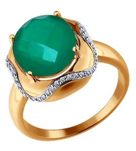 Кольцо из золота с бриллиантами и зелёным агатом 6013049