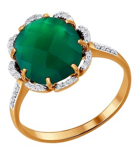 Кольцо из золота с бриллиантами и зелёным агатом 6013051