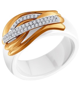 Кольцо из керамики с золотом и бриллиантами 6015007