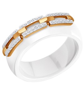 Кольцо из керамики с золотом и бриллиантами 6015008