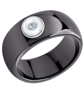 Кольцо из чёрной керамики с белым золотом и бриллиантом 6015011
