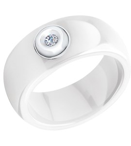 Керамическое кольцо с белым золотом и бриллиантом 6015014