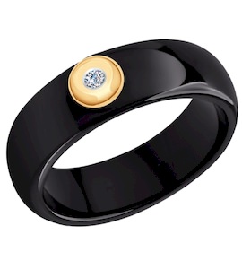 Кольцо из чёрной керамики с бриллиантами и золотом 6015031