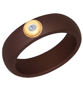 Кольцо из керамики с золотом и бриллиантом 6015034