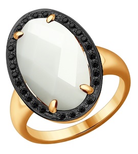Кольцо из золота с чёрными бриллиантами и керамической вставкой 6015040