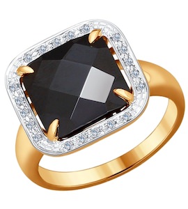 Кольцо из золота с бриллиантами и чёрным керамической вставкой 6015041