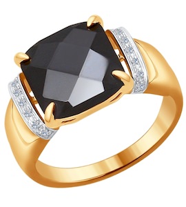 Кольцо из золота с бриллиантами и чёрной керамической вставкой 6015043