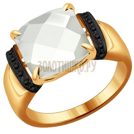 Кольцо из золота с чёрными бриллиантами и керамической вставкой 6015044