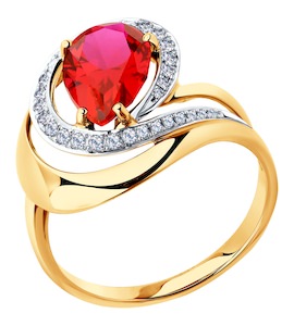 Кольцо из золота с бриллиантами и корундом рубиновым (синт.) 6018002