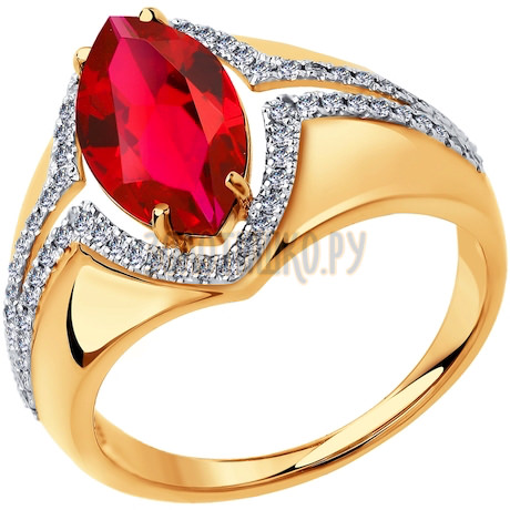 Кольцо из золота с бриллиантами и корундом рубиновым (синт.) 6018006