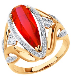 Кольцо из золота с бриллиантами и корундом рубиновым (синт.) 6018007