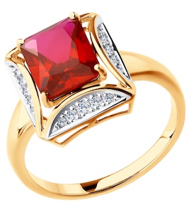Кольцо из золота с бриллиантами и корундом рубиновым (синт.) 6018008