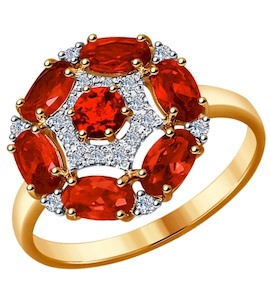 Кольцо из золота с бриллиантами и корундами рубиновыми (синт.) 6018010