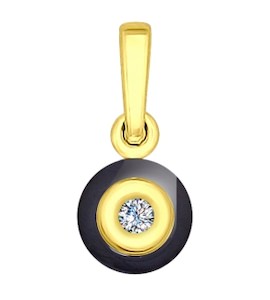 Подвеска из золота с бриллиантом и чёрным керамической вставкой 6035010