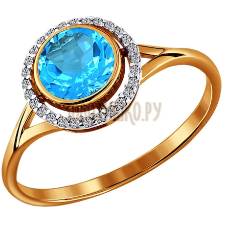 Женское золотое кольцо с топазом и фианитами 712601