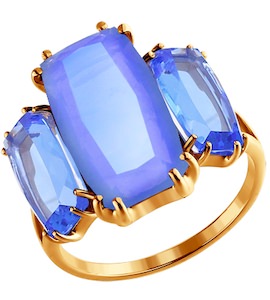 Кольцо из золота с голубыми кварцами 713979