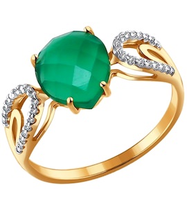Кольцо из золота с бриллиантами и зелёным агатом 714044