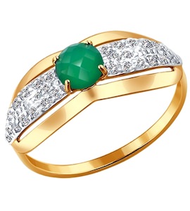 Кольцо из золота с бриллиантами и зелёным агатом 714108