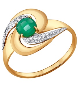 Кольцо из золота с бриллиантами и зелёным агатом 714124