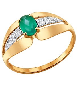 Кольцо из золота с бриллиантами и зелёным агатом 714128