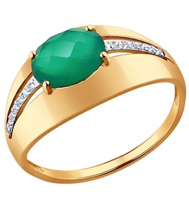 Кольцо из золота с бриллиантами и зелёным агатом 714129