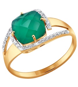 Кольцо из золота с бриллиантами и зелёным агатом 714193