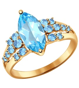 Кольцо из золота с голубыми топазами 714397