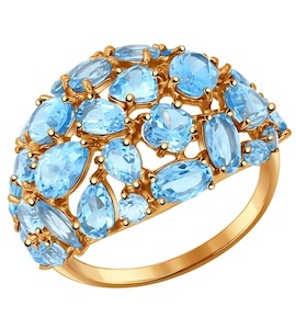 Кольцо из золота с голубыми топазами 714400