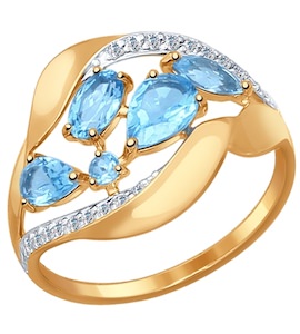 Кольцо из золота с голубыми топазами и фианитами 714474