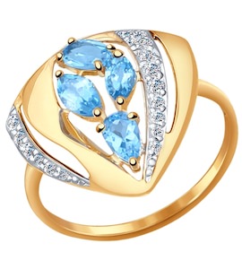 Кольцо из золота с голубыми топазами и фианитами 714477