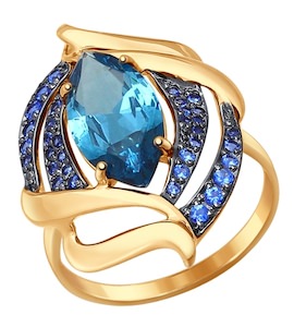 Кольцо из золота с ситаллом и синими фианитами 714482