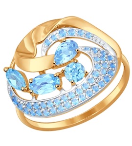 Кольцо из золота с голубыми топазами и голубыми фианитами 714497