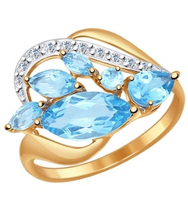 Кольцо из золота с голубыми топазами и фианитами 714499