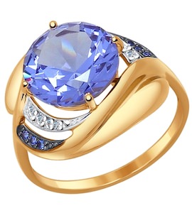 Кольцо из золота с ситаллом и синими и бесцветными фианитами 714512