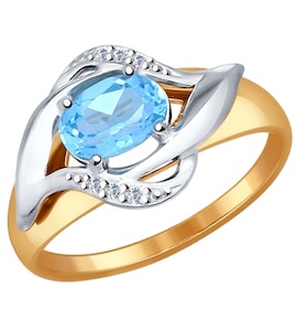 Кольцо из комбинированного золота с голубым топазом и фианитами 714519