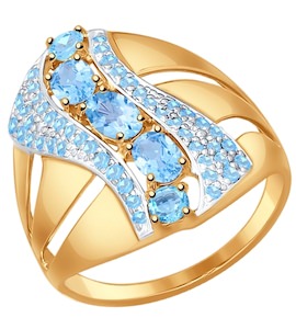 Кольцо из золота с голубыми топазами и голубыми фианитами 714522