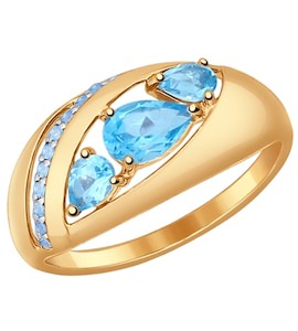Кольцо из золота с голубыми топазами и голубыми фианитами 714538