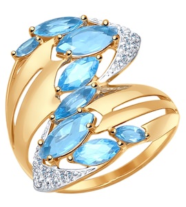 Кольцо из золота с голубыми топазами и фианитами 714546